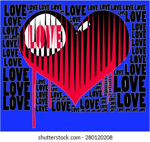 Dark blue background with LOVE letter together and red heart with geometric lines together vector print Pattern. For Valentines day present, poster, t shirt print, fabric Pattern.