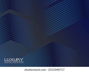 Dunkelblauer Hintergrund. Moderne gebogene Linien abstrakter Präsentationshintergrund. Luxus-Papier-Schnitthintergrund. Abstrakte Dekoration, goldenes Muster, Halbtonverlauf, 3D-Vektorgrafik.