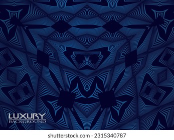 Fondo azul oscuro. Fondo de presentación abstracto de líneas curvas modernas. El fondo del papel de lujo cortado. Decoración abstracta, patrón dorado, gradiente de medio tono, ilustración vectorial 3d.