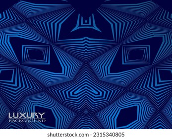 Fondo azul oscuro. Fondo de presentación abstracto de líneas curvas modernas. El fondo del papel de lujo cortado. Decoración abstracta, patrón dorado, gradiente de medio tono, ilustración vectorial 3d.