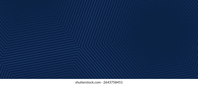 Fundo azul escuro. Plano de fundo de apresentação abstrata de faixas de linha modernas. Fundo de corte de papel de luxo. Decoração abstrata, padrão dourado, gradientes de meio-tom, ilustração de vetor 3d