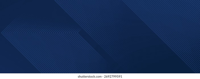 Fundo azul escuro. Plano de fundo de apresentação abstrata de faixas de linha modernas. Fundo de corte de papel de luxo. Decoração abstrata, padrão dourado. design simples, site