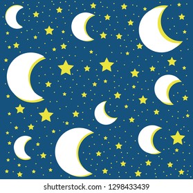 Dark blue background on moon and stars cool pattern vector