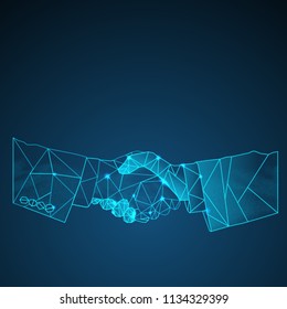 Dark blue background with outline handshake business men