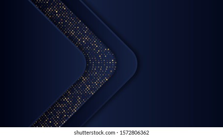Dark blue background with overlap layers. Luxury background with golden glitters dots. Vector Illustration