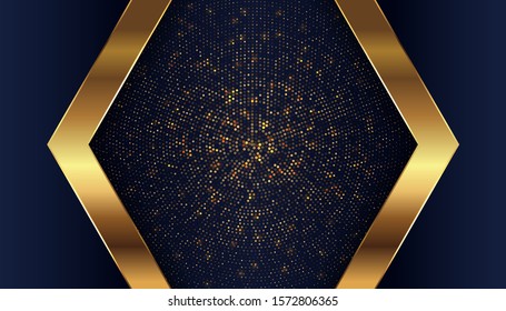 Dark blue background with overlap layers. Luxury background with golden glitters dots. Vector Illustration