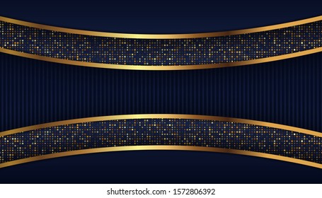 Dark blue background with overlap layers. Luxury background with golden glitters dots. Vector Illustration