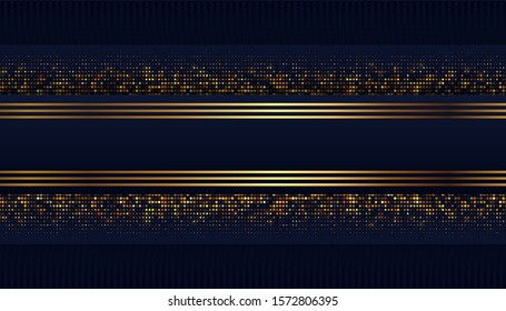 Dark blue background with overlap layers. Luxury background with golden glitters dots. Vector Illustration