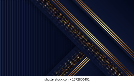 Dark blue background with overlap layers. Luxury background with golden glitters dots. Vector Illustration