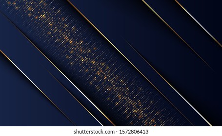 Dark blue background with overlap layers. Luxury background with golden glitters dots. Vector Illustration