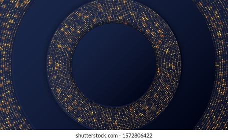 Dark blue background with overlap layers. Luxury background with golden glitters dots. Vector Illustration
