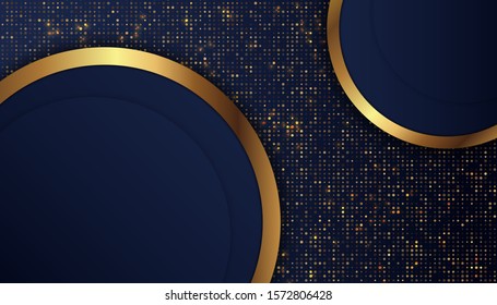 Dark blue background with overlap layers. Luxury background with golden glitters dots. Vector Illustration