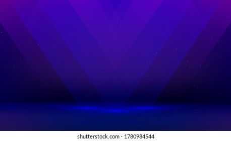 Dark blue background with rays of light. Empty room, product presentation. Black stage for showing and display object for advertisement.