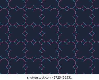 Dunkelblauer Hintergrund mit sich wiederholenden rosa und türkisfarbenen Klee Formen abstrakter Rand