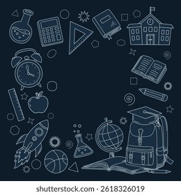 Dark blue background with school and education concept, back to school theme