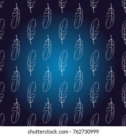 Dark blue background. Seamless background. The feathers. Stylized feathers of birds. Vector graphics.