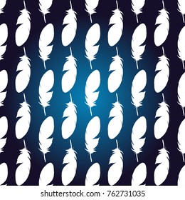 Dark blue background. Seamless background. The feathers. Stylized feathers of birds. Vector graphics.