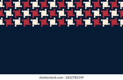 Dark blue background with seamless square red and cream color pattern