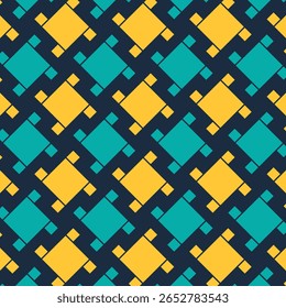 Fundo azul escuro com padrão de cor amarelo e verde de diamante quadrado sem costura