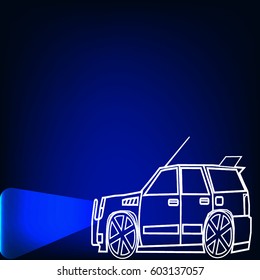 Dark blue background with single off road car - vector illustration