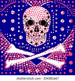dark blue background with skull and crossbones illustration together vector print pattern. for fashion and graphic design. t shirt print, poster, special day gift print offer.