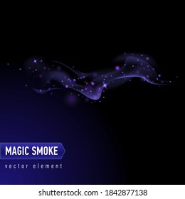 Dark blue background with smoke and stars. Magical smoke for food advertising and package.