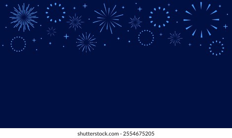 Dark blue Background, Space for text with blue fireworks Border in Flat style. Design for holiday celebration, banner, greeting card, poster, flyer, Background. Vector illustration