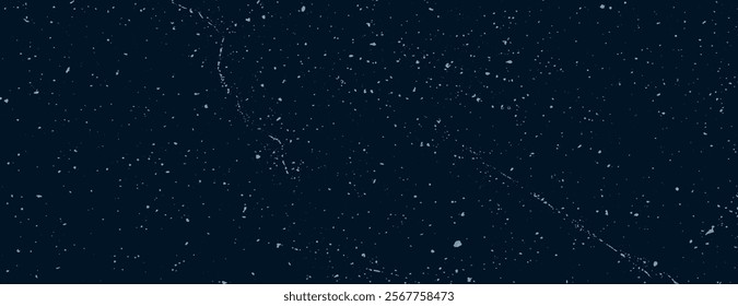 Dark blue background with a starry texture, creating a cosmic background. The background is deep blue with scattered white specks. Minimal grainy speckled texture background vector