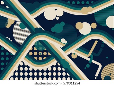 dark blue background with stripes and circles