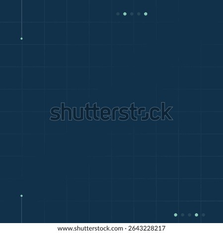 A dark blue background with a subtle grid pattern and scattered light blue green dots some forming a short line.