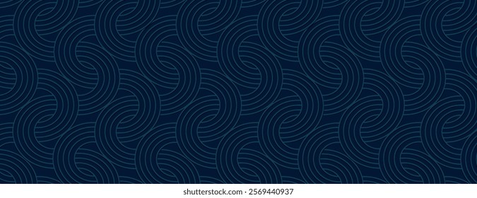 Dark blue background with a swirling pattern. The background features a textured, elegant style with blue lines creating a seamless design. Vector. Art deco pattern background. Dark background vector.