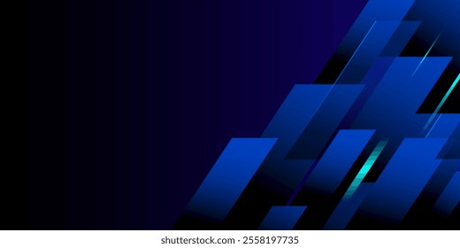 Dark blue background. Vector abstract, science, futuristic, energy technology concept. Digital image of light rays, stripes lines with blue light over dark blue background