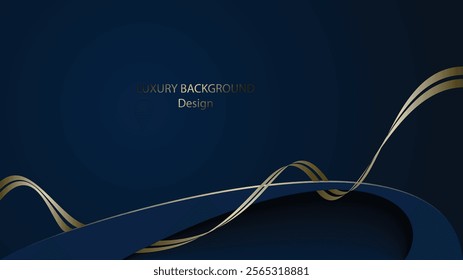 Dark blue background vector. Abstract blue gold line dynamic luxury curve smooth design. Blue premium and luxury background. Suit for banner, backdrop, invitation card, billboard, etc