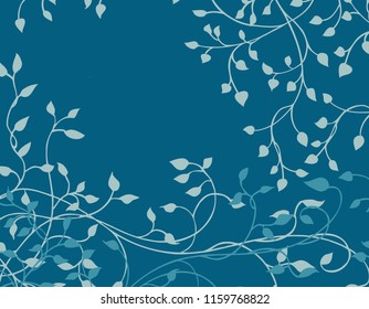 dark blue background vector with light blue ivy vines and leaves climbing around the border in a pretty hand drawn nature design