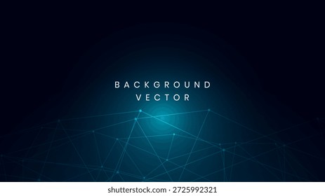 Fondo azul oscuro o Fondo de pantalla con una red de plexo de poli bajo brillante y líneas geométricas en la sección inferior con un destello de luz central
