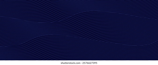 Dark blue background with wavy line patterns. The background features a textured, dark blue style, creating a dynamic visual effect. Modern wavy line pattern background. Blue background vector.