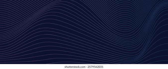 Dark blue background with wavy line patterns. The background is smooth and modern, featuring blue and white lines creating a dynamic effect. Wave background vector. Blue background.
