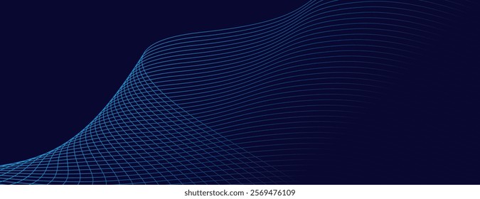 Dark blue background with wavy lines. The background is sleek and modern, featuring a smooth, dark blue texture. Modern wavy line pattern background. Blue background vector.