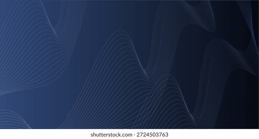 Fundo azul escuro com linhas onduladas. O fundo apresenta uma textura suave e fluente. A cor azul aprimora o estilo dinâmico. Vetor de plano de fundo de onda. Fundo azul.
