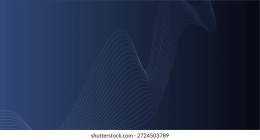 Fundo azul escuro com linhas onduladas. O fundo apresenta uma textura suave e fluente. A cor azul aprimora o estilo dinâmico. Vetor de plano de fundo de onda. Fundo azul.