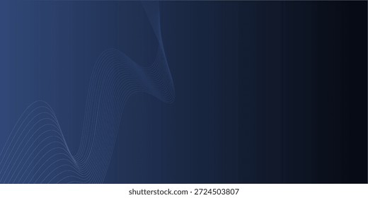 Fundo azul escuro com linhas onduladas. O fundo apresenta uma textura suave e fluente. A cor azul aprimora o estilo dinâmico. Vetor de plano de fundo de onda. Fundo azul.