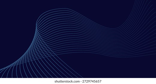 Dark blue background with wavy lines. The background is sleek and modern, featuring a smooth, dark blue texture. Modern wavy line pattern background. Blue background vector.