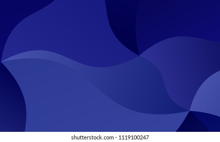Dark blue background with wavy shapes, lines. Geometric pattern, backdrop. Typographic design for design layouts, posters, calendars, brochures. Vector illustration. Dynamic, motion style