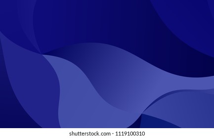 Dark blue background with wavy shapes, lines. Geometric pattern, backdrop. Typographic design for design layouts, posters, calendars, brochures. Vector illustration. Dynamic, motion style
