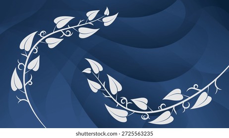 Dark blue background with white curved branches and leaves. A great background for social media pages, posters, presentations, outdoor advertising, and other projects. Vector.
