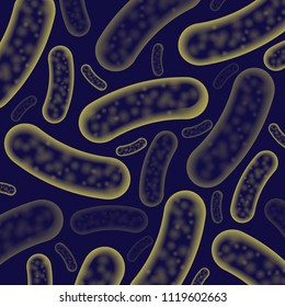 Dark blue background with yellow bacterium elements