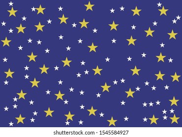 Dark blue background with yellow and white stars.
