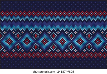 Dark blue background.Zig-zag pattern.Big square on middle zone and have small square is around.Handcraft.Design pattern.Design for clothes.Scarf.Textiles and all kintted.