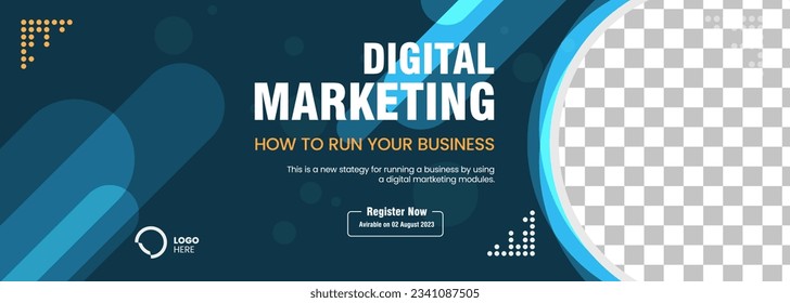Dark blue banner for Bigital Marketing template design for business. And abstract shape and in vector, illustration background