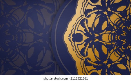 Dark blue banner with Indian gold ornaments for design under your logo or text